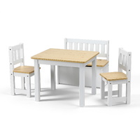 Keezi 2 in 1 Kids Table and Chair Set, Activity Table with Storage Bench and 2 Chairs for Reading, Drawing, Writing, Snack Time & Arts Crafts, 4 PCS T