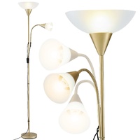 Artiss Gold Floor Lamp with Reading Light | Mother and Child Standing Lamp with 360 Flexible Gooseneck, Individual Switch & Plate Shade, E27 & E14 Bul