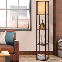 Artiss 3 Tier Shelf Floor Lamp LED Storage Brown Vintage