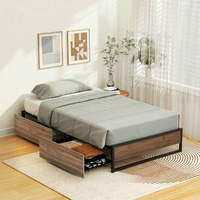 Artiss OSLO King Single Metal Bed 2 Drawers