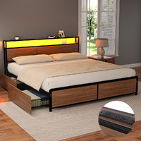 Artiss Metal Bed Frame King with Storage Headboard & 4 Drawers