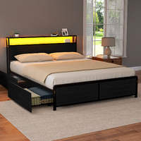 Artiss Metal Bed Frame Queen with Storage Headboard & LED Charging