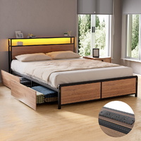 Artiss Metal Bed Frame Queen with Storage Headboard & 4 Drawers
