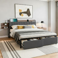 Artiss King Metal Bed Frame with Storage & Charging Station