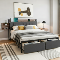 Artiss Queen Metal Bed Frame with Storage & Charging Station