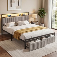 Artiss Queen Metal Bed Frame LED Charging Station 2 Drawers