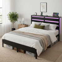 Artiss Double Metal Bed Base LED Charging Station