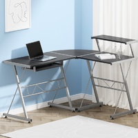 Artiss L-Shape Computer Desk Keyboard Tray Black