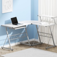 Artiss L-Shape Computer Desk Keyboard Tray White