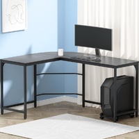 Artiss L-Shape Computer Desk 147CM Black with CPU Stand