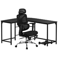 Artiss L-Shape Computer Desk 147CM Black with Mesh Chair