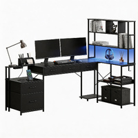 Artiss 200cm L-Shape Gaming Desk LED Lights Power Outlets Black