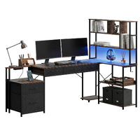Artiss 200cm L-Shape Gaming Desk LED Lights Power Outlets Rosewood