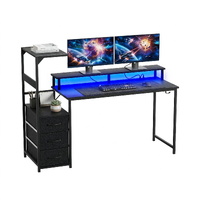Artiss 145cm L-Shape Gaming Desk LED Lights Power Outlets Black