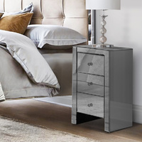 Artiss Bedside Table 3 Drawers Mirrored Glass Grey