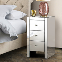 Artiss QUENN Mirrored Bedside Table 3 Drawer Silver