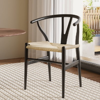 Artiss Dining Chair Wooden Rattan Wishbone Black