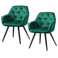 Artiss Dining Armchairs Set of 2 Velvet Diamond Tufted Green