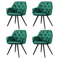 Artiss Dining Armchairs Set of 4 Velvet Diamond Tufted Green