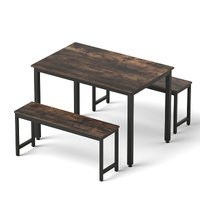 Artiss 3PC Dining Set with Table & Chairs - Dark Walnut Metal Frame