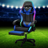 Artiss 6 Point Massage Gaming Chair 7 LED Footrest Blue
