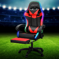 Artiss 6 Point Massage Gaming Chair 7 LED Footrest Red