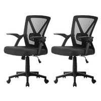 Artiss Mesh Office Chair Mid Back Black x2