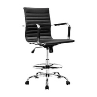 Artiss Leather Drafting Stool Office Chair Black