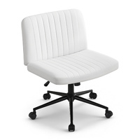 Artiss Criss Cross Office Chair Wheels PU Leather Height Adjustable White