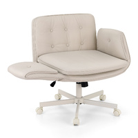 Artiss Criss Cross Office Chair Wheels Adjustable Armrests PU Leather Beige