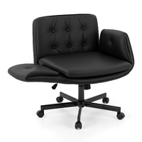 Artiss Criss Cross Chair with Wheels & Adjustable Armrests, Ergonomic Cross Legged Office Desk Chair PU Leather Vanity Chair Swivel for Home, Make Up,