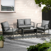 Gardeon 4 Piece Outdoor Wicker Sofa Set Black - Patio Lounge