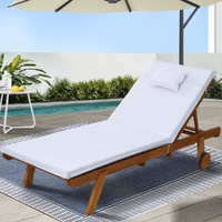 Gardeon Sun Lounge Wooden Day Bed with Wheels White