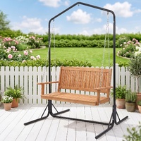 Gardeon Wooden 2-Seater Outdoor Swing Chair with Black Stand Hanging Chair Patio Furniture