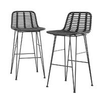 Gardeon 2x Outdoor Bar Stools Rattan Wicker Black