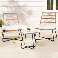 Gardeon 3PC Outdoor Wicker Bistro Set Table Chairs Brown