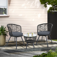 Gardeon 3PC Outdoor Bistro Set Rattan Round Table Black