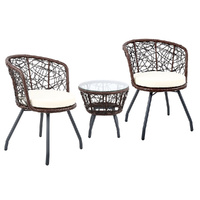 Gardeon 3PC Outdoor Bistro Set Rattan Round Table Brown