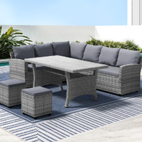 Gardeon 8 Seater Outdoor Dining Set Wicker Table Chairs Grey