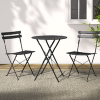 Gardeon 3PC Outdoor Bistro Set Steel Table and Chairs Patio Furniture Black
