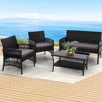 Gardeon 4PC Outdoor Wicker Harp Chair Sofa Set - Black