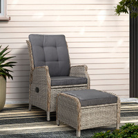 Gardeon Recliner Chair Wicker Sun Lounge Adjustable Grey