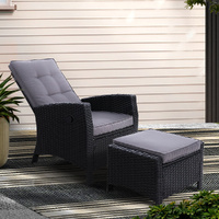 Gardeon Recliner Chair Sun Lounge Wicker Lounger Adjustable Black