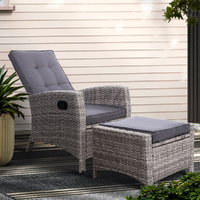 Gardeon Recliner Chair Sun Lounge Wicker Lounger Adjustable Grey