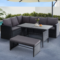 Gardeon 8-Seater Outdoor Wicker Dining Setting Black