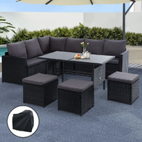 Gardeon 9-Seater Outdoor Dining Lounge Set Black Cover