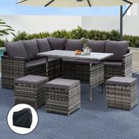 Gardeon Outdoor Dining Lounge Setting Grey Cover with Chairs & Table