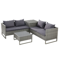 Gardeon 4 Seater Outdoor Wicker Lounge Sofa Set Grey