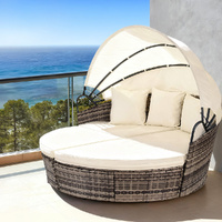 Gardeon Wicker Day Bed Sun Lounge Setting 3 Piece Beige