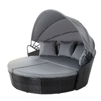 Gardeon Wicker Day Bed Sun Lounge Setting Black Patio